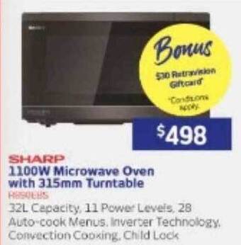 Sharp 1100w microwave oven with 315mm turntable