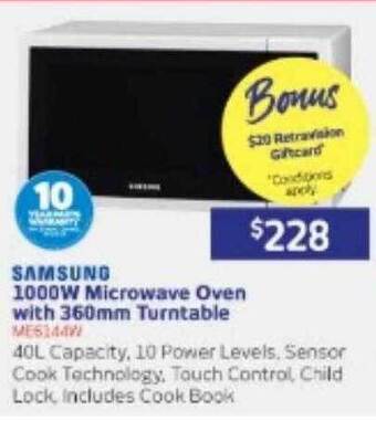 Retravision Samsung 1000w microwave oven with 360mm turntable offer