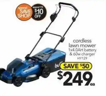 Cheap as Chips Cordless lawn mower 0ah battery & 60w charger hy129 offer