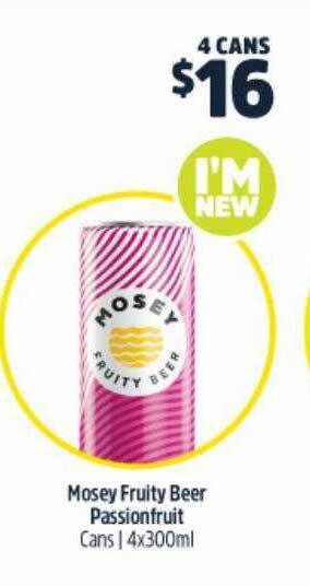 BWS Mosey fruity beer passionfruit cans offer