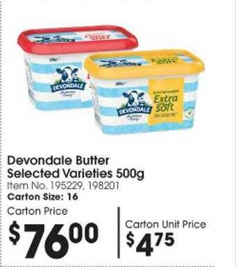 Campbells Wholesale Devondale butter selected varieties offer