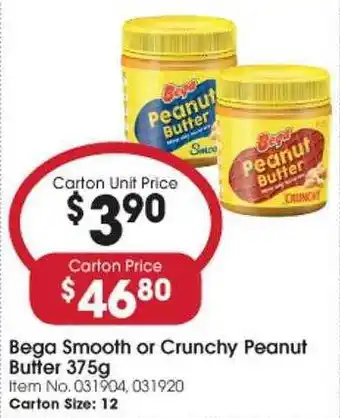 Campbells Wholesale Bega smooth or crunchy peanut butter offer