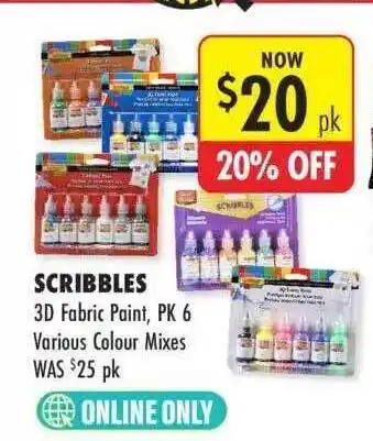 Lincraft Scribbles 3d fabric paint offer