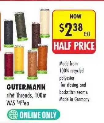 Lincraft Gutermann rpet threads 100m offer