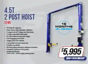 12 months 4.5 2 post hoist