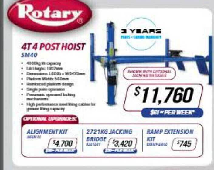Rotary 4t 4 post hoist offer at Burson Auto Parts
