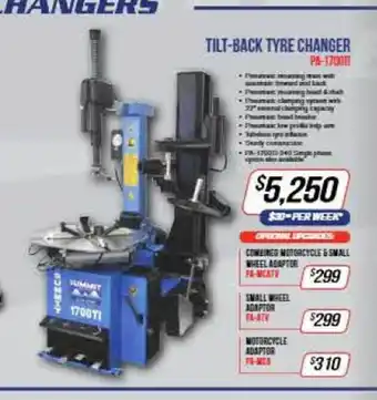 Burson Auto Parts Summit tilt-back tyre changer offer