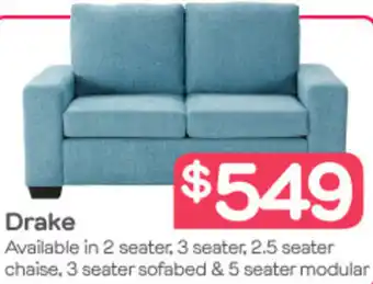 Fantastic Furniture Drake Available In 2 Seater, 3 Seater, 2.5 Seater Chaise, 3 Seater Sofabed & 5 Seater Modular offer