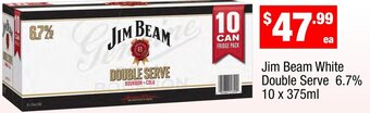 Jim Beam White Double Serve 6.7% 10 x 375ml