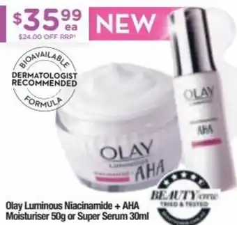 Chemist Warehouse Olay Luminous Niacinamide + AHA Moisturiser 50g Or Super Serum 30ml offer
