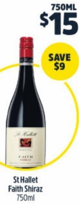 BWS St Hallett Faith Shiraz 750ml offer