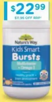 Chemist Warehouse Nature's Way Kids Smart Bursts Multivitamin + Omega-3 100 Chewable Capsules offer