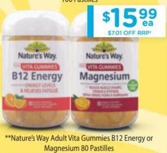 Chemist Warehouse Nature's Way Adult Vita Gummies B12 Energy Or Magnesium 80 Pastilles offer