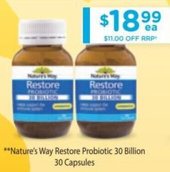 Chemist Warehouse Nature's Way Restore Probiotic 30 Billion 30 Capsules offer