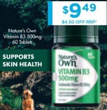 Chemist Warehouse Nature's Own Vitamin B3 500mg 60 Tablets offer
