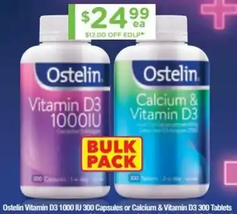 Chemist Warehouse Ostelin Vitamin D3 1000 IU 300 Capsules Or Calcium & Vitamin D3 300 Tablets offer