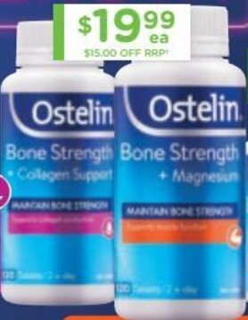 Chemist Warehouse Ostelin Bone Strength + Collagen Support Or + Magnesium 120 Tablets offer