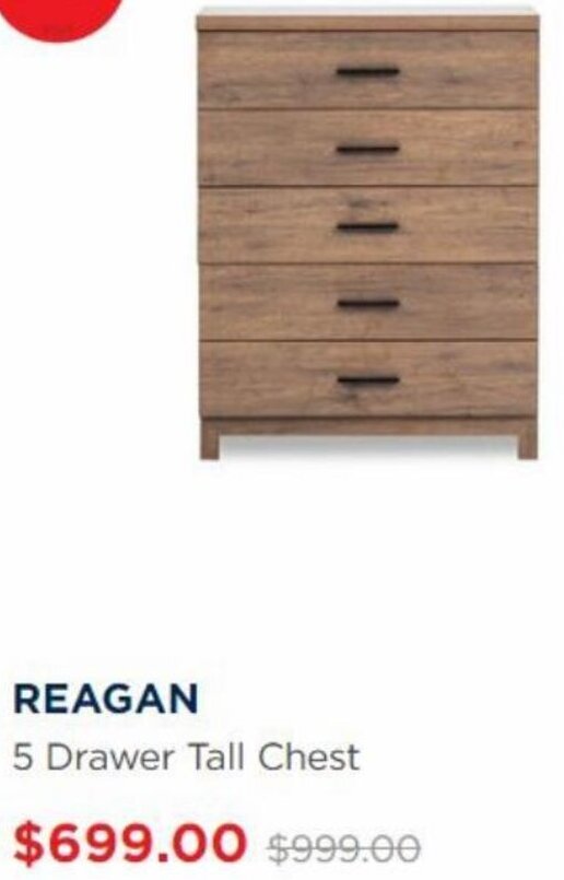 Reagan 5 Drawer Tall Chest offer at Amart Furniture