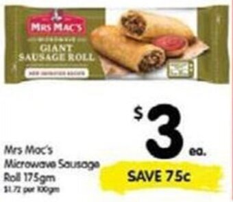 Mrs Mac's Microwave Sausage Roll 175gm