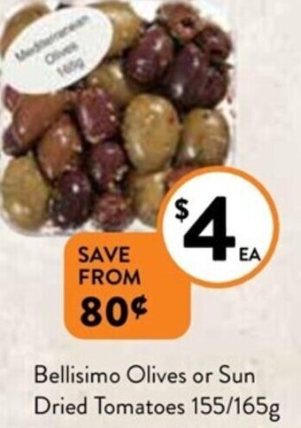 Foodworks Bellisimo Olives Or Sun Dried Tomatoes 155/165g offer
