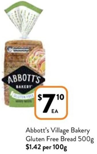 Foodworks Abbott's Village Bakery Gluten Free Bread 500g offer