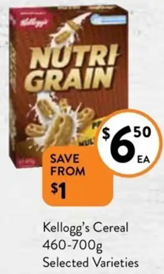 Foodworks Kellogg's Cereal 460-700g Selected Varieties offer