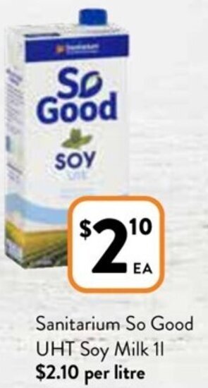 Foodworks Sanitarium So Good UHT Soy Milk 1L offer