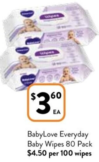 Foodworks BabyLove Everyday Baby Wipes 80 Pack offer