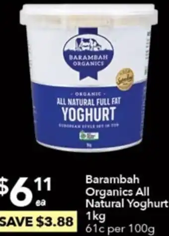 Ritchies Barambah Organics All Natural Yoghurt 1Kg offer