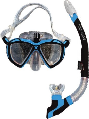Body glove adult arid 2 piece snorkel set with action camera mount