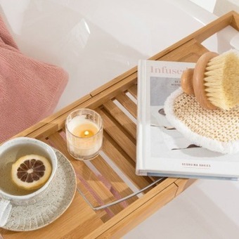 Pillow Talk Botanic natural extendable bath caddy by m.u.s.e. offer