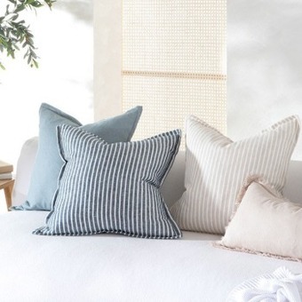 Pillow Talk Sahara linen striped square cushion by m.u.s.e. offer