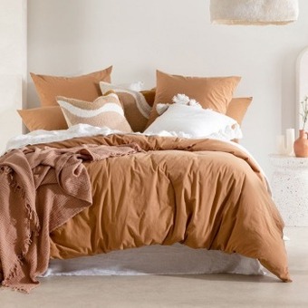 Pillow Talk Stonewashed cotton tan quilt cover set by habitat offer