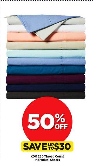 Spotlight Koo 250 thread count individual sheets offer