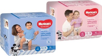 IGA Huggies ultra dry or ultimate nappies 14-28 pack selected varieties offer