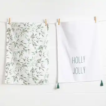 Pillow Talk Christmas holly jolly tea towel 2 pk by m.u.s.e. offer