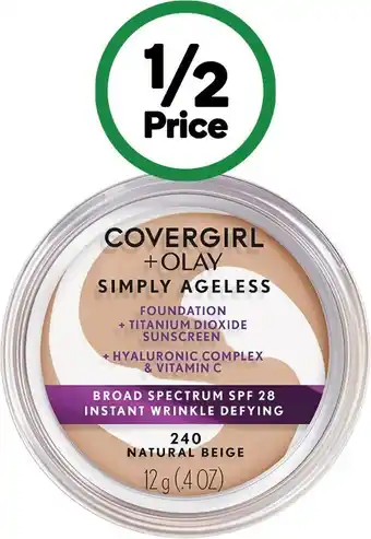 Woolworths Cover girl & olay simply ageless foundation 12g‡ offer