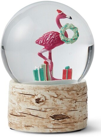 Christmas fantastical joy flamingo snow globe
