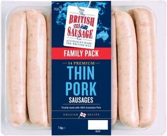 Coles British sausages co. family pack thin pork sausages 1kg offer