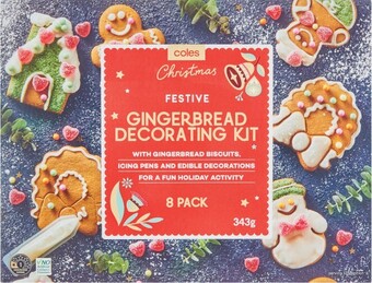 Coles Coles festive gingerbread biscuit decorating kit 8 pack 343g offer