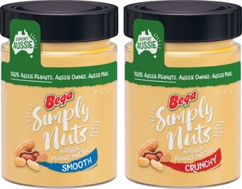 Coles Bega simply nuts crunchy or smooth peanut butter 325g offer