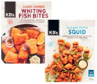 Coles Kb's salt and pepper squid 360g or whiting bites 300g offer