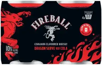 Coles Fireball & cola 10% cans 4x250ml offer