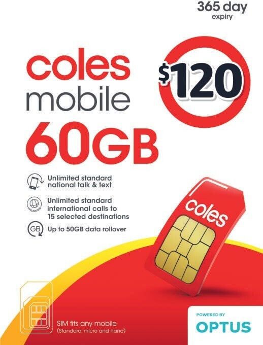 Coles mobile 120 prepaid sim offer at Coles