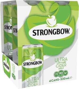 Coles Strongbow ultra apple cans 4x330ml offer