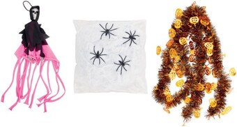 Neon skeleton, decorative tinsel 2 metre or spiders in web