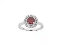 January Birthstone Sterling Silver Red Cubic Zirconia Halo Ring - Q