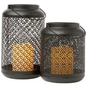 Myer Heritage hanging metal lantern with led candle large 15x15x26cm in black offer