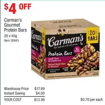 Costco Carman's Gourmet Protein Bars 20x40g offer