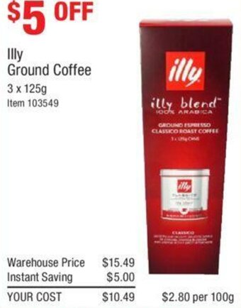 Costco Illy Ground Coffee 3x125g offer